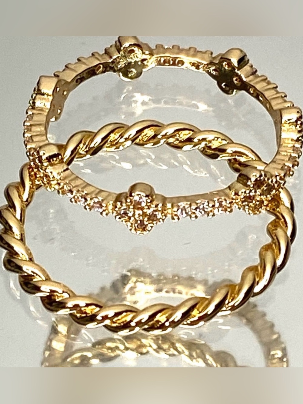 Gold Twisted & Pave Stacking Rings - Light up Box